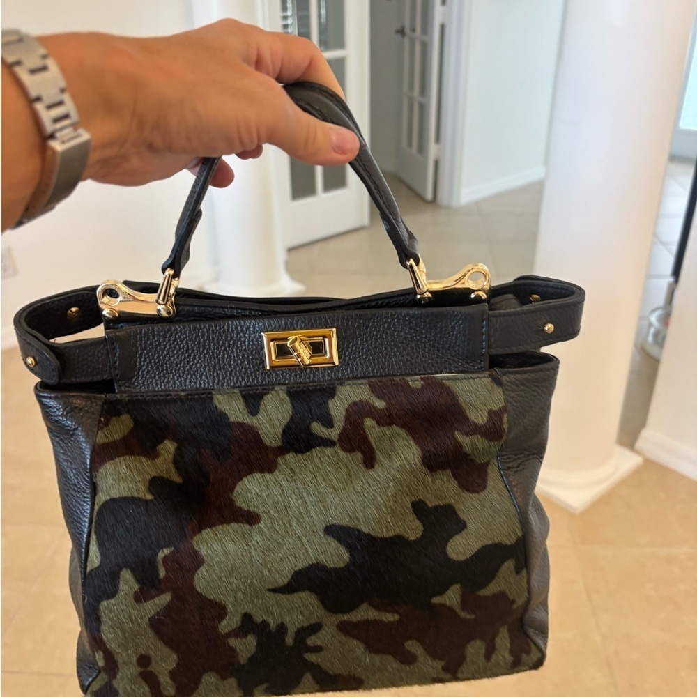 Camouflage Leather Handbag long Crossbody Gold Hardware